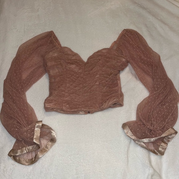 Akira Off the Shoulder Blush Polka Dot Crop Top S - Picture 6 of 13